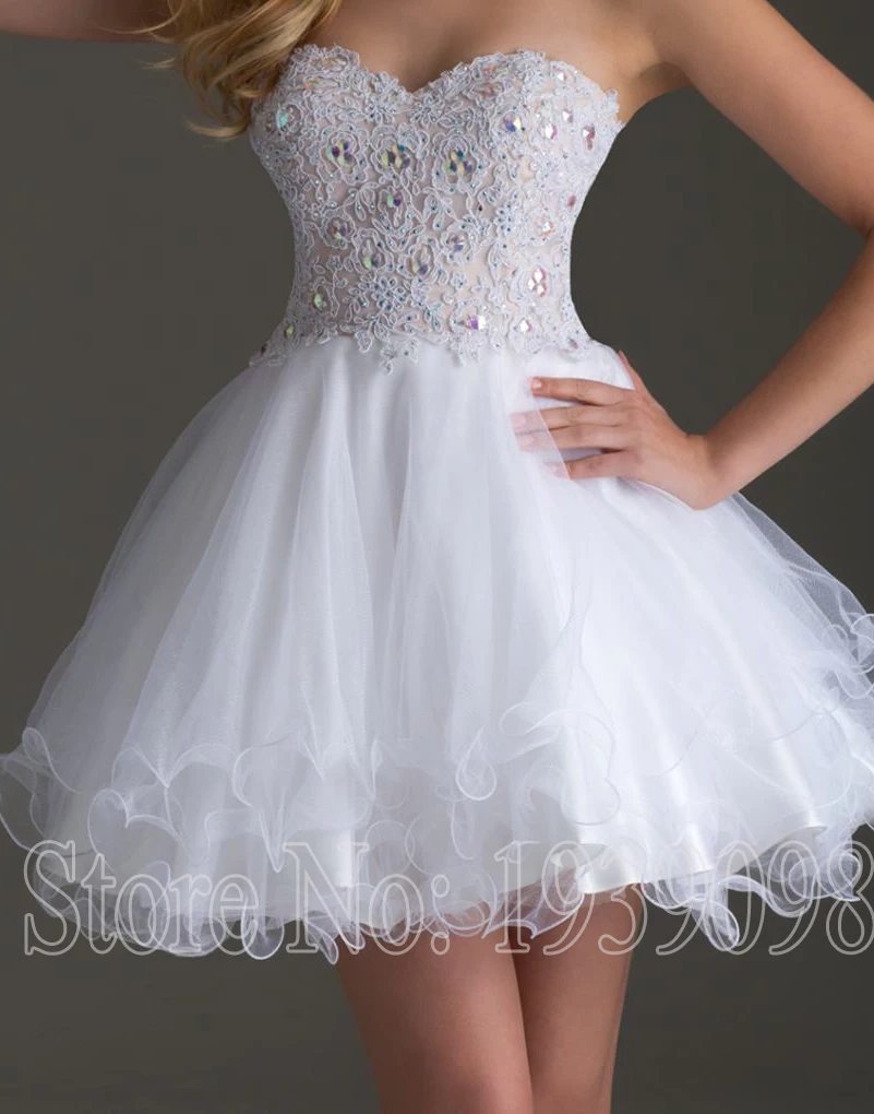 Cute Short White Graduation Dress For Juniors Jeweled Beaded Lace Prom Mini Dresses