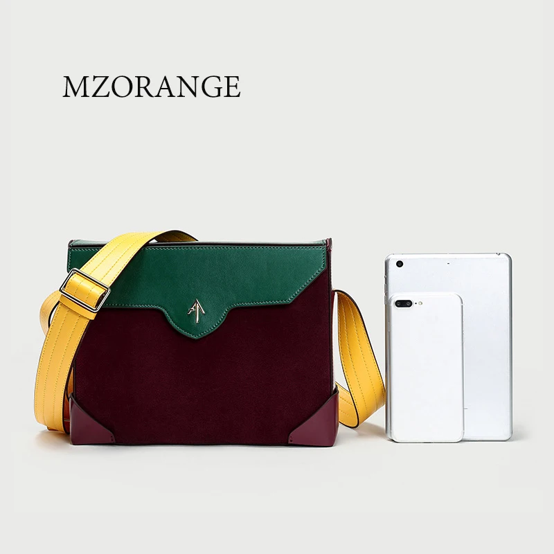 

MZORANGE Genuine leather Suede stitching women handbags 2018 Vintage design Box Tote Crossbody Shoulder bags small Brand Arrow