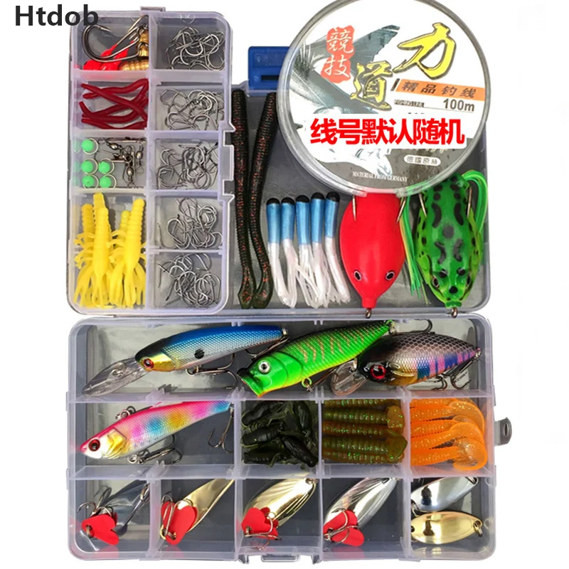 

Htdob 33/122/166Pcs Mixed Lure Kit Set Minnow Popper Crankbait VIB Spinner Spoon Soft Worm Maggot Frog Fishing Lure Connector