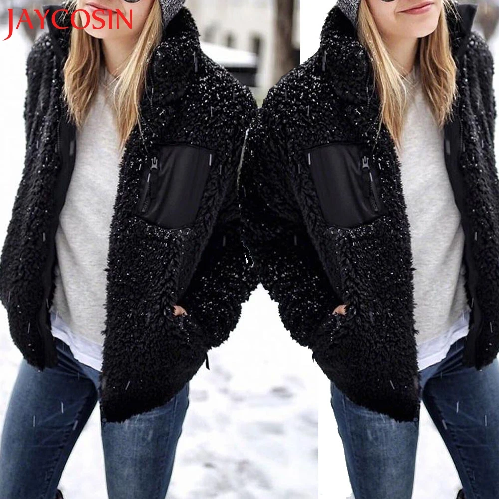 

2018 Women's Winter Warm Plush Loose Solid Lapel Coat Trench Coat Tops Dropship Oct.5