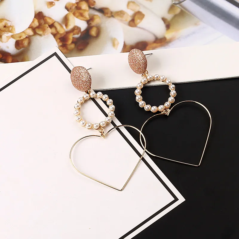 

Dominated New Personality Fashion Pearl Earrings Simple Sweet And Creative Temperament Heart Women Drop earrings Jewelry
