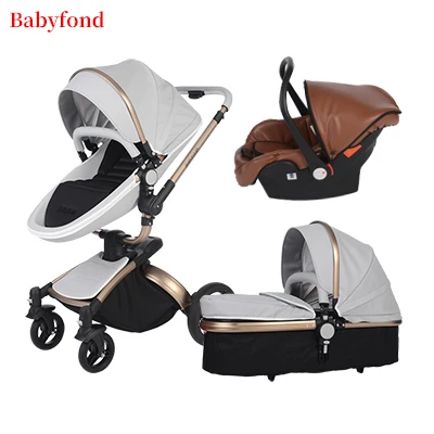 Babyfond, новинка, детская коляска 3 в 1, в серой золотистой раме - Цвет: 3 in 1 grey b