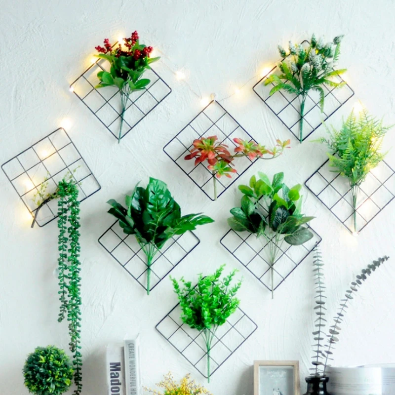 Iron Mesh Grid Panel Photo Holder Artificial Flower Storage Rack Wall