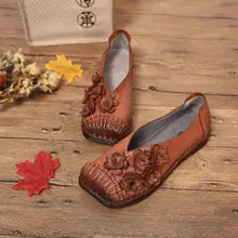 Новинка весны кожа старый мать обувь плоский и мягкое дно Для женщин обувь