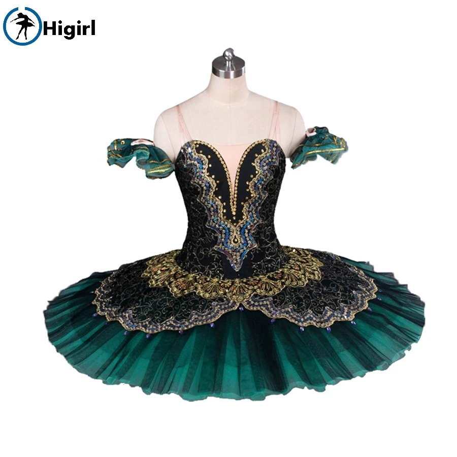 Green gold professional tutu ballet costume adult black swan lake ballet tutu for sale tutu ballerina costumeBT8941