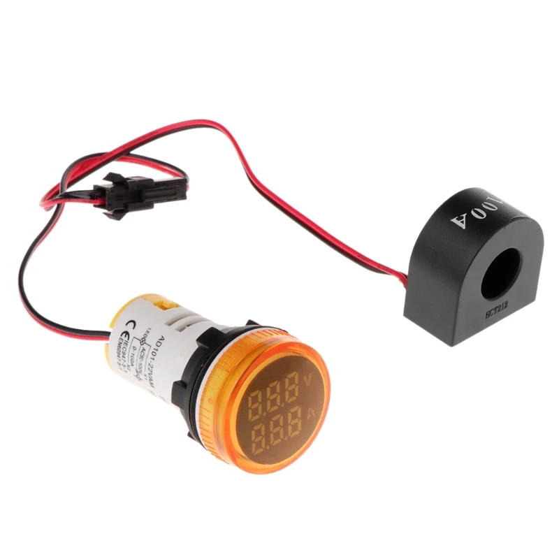 22 мм AC50-500V 0-100A цифровой светодиодный вольтметр измеритель напряжения индикатор пилотный светильник Амперметр тестер тока 2 в 1 с CT - Цвет: Цвет: желтый