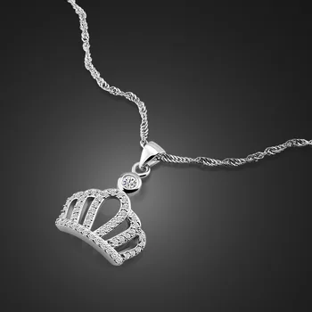 

Simple Style Women Silver Jewelry 925 Sterling Silver Necklace Cute Crown Pendant Design Solid Silver Clavicle Necklace bijoux