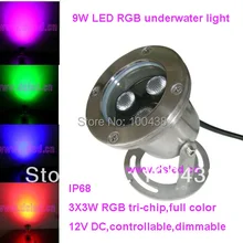 Компанией dhl! высокая мощность, хорошее качество, 9 Вт RGB Светодиодный прожектор, RGB светодиодный свет бассейн, DS-10-1-9W-RGB, 12 В DC, 3*3 Вт RGB 3in1