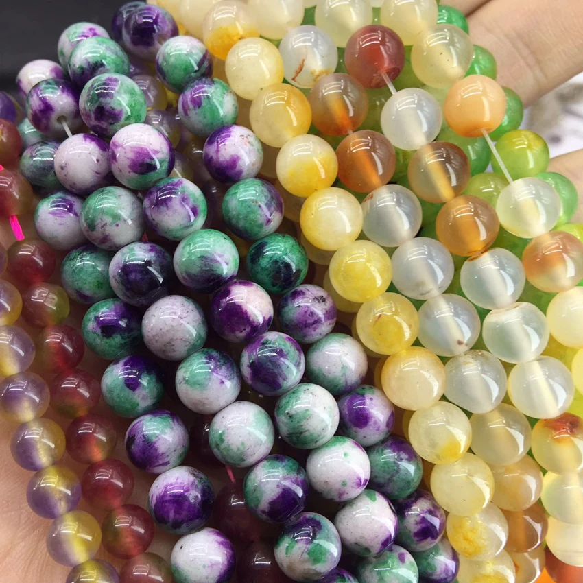 

10 colors chalcedony natural stone dyed jades multicolor 6mm 8mm 10mm 12mm round loose beads jewelry findings 15inch B29