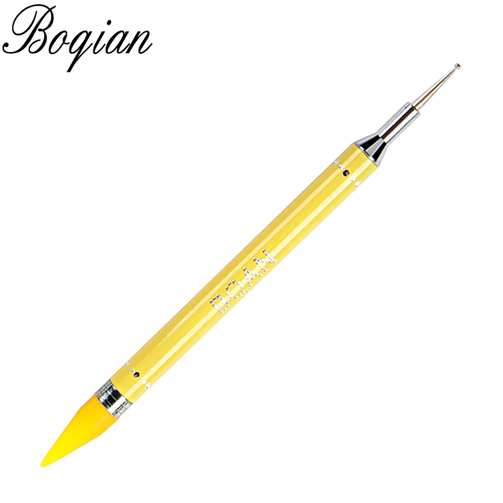 BQAN восковой подборщик горный хрусталь Dotting Pen двойной бисер Ручка для дизайна ногтей инструмент Кристалл Dot Pro украшение карандаш маникюр - Цвет: Цвет: желтый