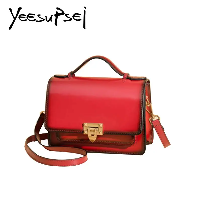

YeeSupSei Genuine Leather Women Handbag Flap Vintage Totes 2018 New Cow Leather Shoulder Bags Women High-capacity Hasp Handbag
