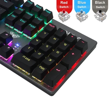 

AULA 104 keys mechanical keyboard Russian / English layout gaming keyboard led backlight blue/black/red switch wired keyboard