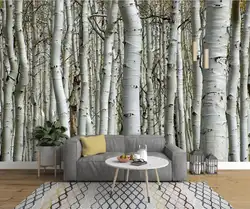 Берёзовый лес ручная роспись настенная бумага винтажная роспись 3D напечатанная фотобумага для гостиной пейзаж контактная бумага на заказ
