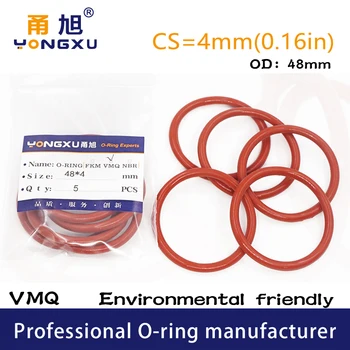 

2PCS/lot Red Silicon O-ring Silicone/VMQ CS4mm Thickness OD48/50*4mm O ring Seal Rubber Sealing Gaskets Strip Sanitary Washer