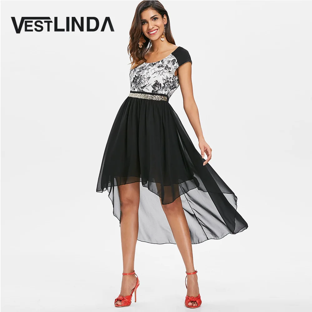Платье VESTLINDA женское черное повседневное с о вырезом коротким рукавом и высокой