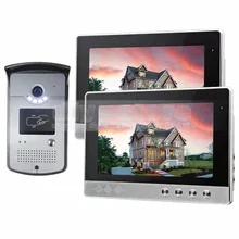 DIYSECUR 10 pulgadas Con Conexión de Cable Video de La Puerta Sistema de Intercomunicación Teléfono Timbre Seguridad Para El Hogar RFID Visión Nocturna de La Cámara 1 Cámara 2 monitores