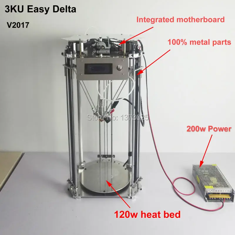 3KU обновленный металлический Delta 3d принтер с нагревателем один ключ выравнивания