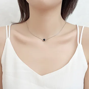 Summer Fashion Black Stone Pendant Necklace 925 Sterling Silver Necklace For Women Jewelry With Chain Choker 2020 Kolye yumten topaz necklace women natural stone leaf pendant men choker flower charms jewelry yoga anime vintage kolye choker korea