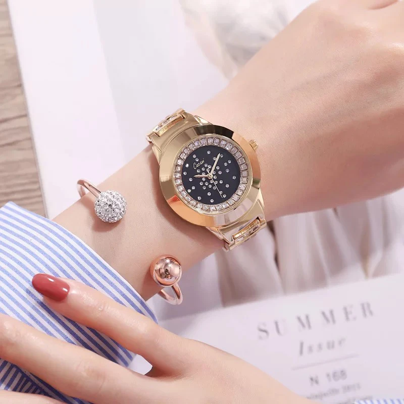 

Montres femme Cacaxi Casual ladies Watch Women Diamond clock 2018 Brand Luxury Quartz watches 2 Pcs set dourado relogio feminio