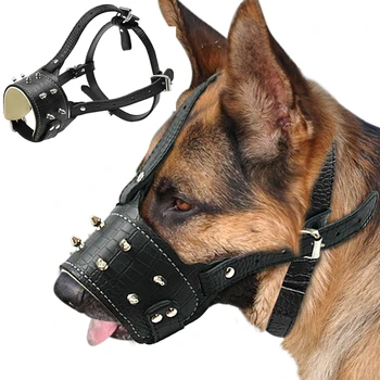 

Cool Spiked Studded Pu Leather Dog Muzzle Anti Biting Padded Dogs Traning Muzzle No Bark Pet Mask For Large Dog Pitbull Labrador