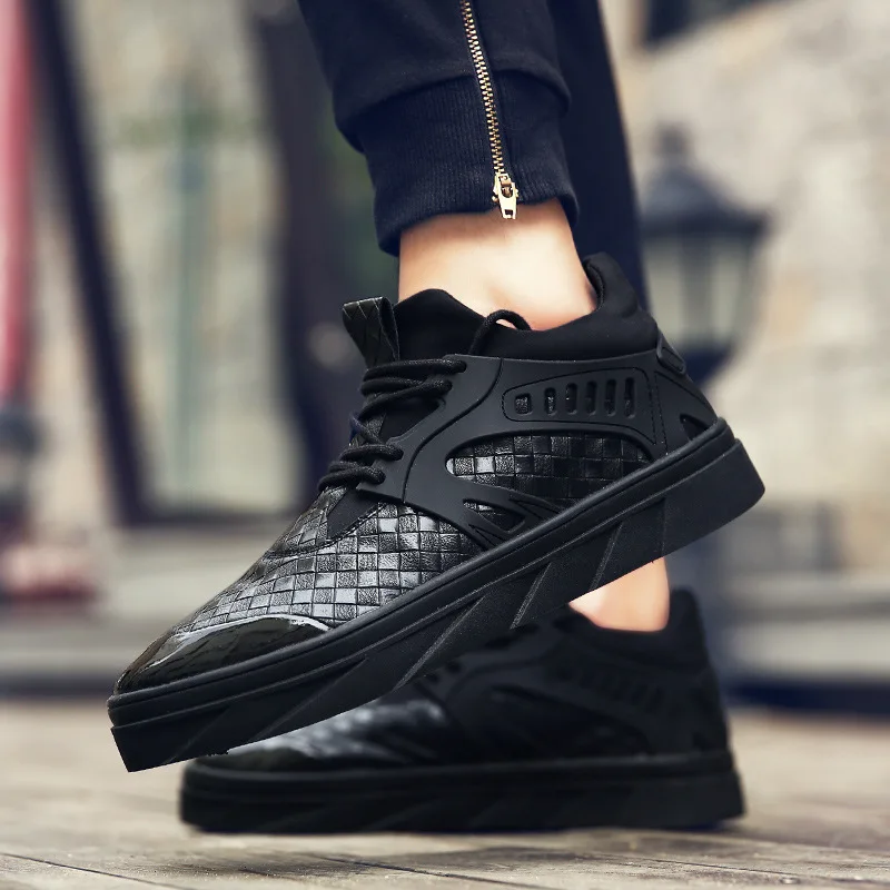 

Slip-On PU Sewing Men Casual Shoes Shallow Sewing Solid Vulcanize Shoes Rubber Concise Autumm Breathable Boys Sneakers