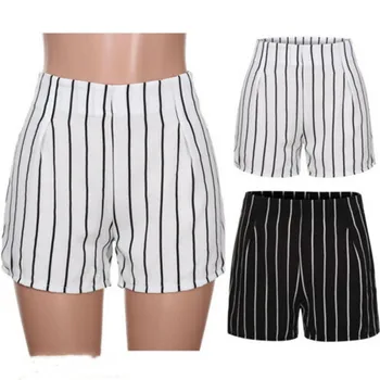 

Women Summer blaack white Striped shorts Loose Beach High Waist Short Trousers Casual Running Sports Slim shorts streetwear