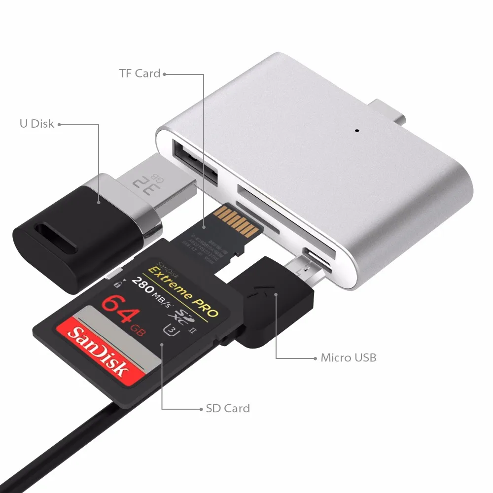 1 usb type-C кардридер для USB 2,0 Micro USB SD OTG концентратор TF карта памяти мини конвертер адаптер кардридер концентратор