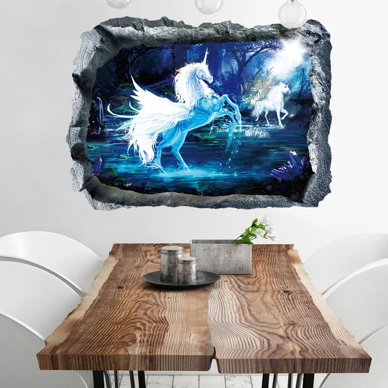 

new 3d magic unicorn wall stickers cartoon kids room bedroom decor diy art mural removable wall sticker