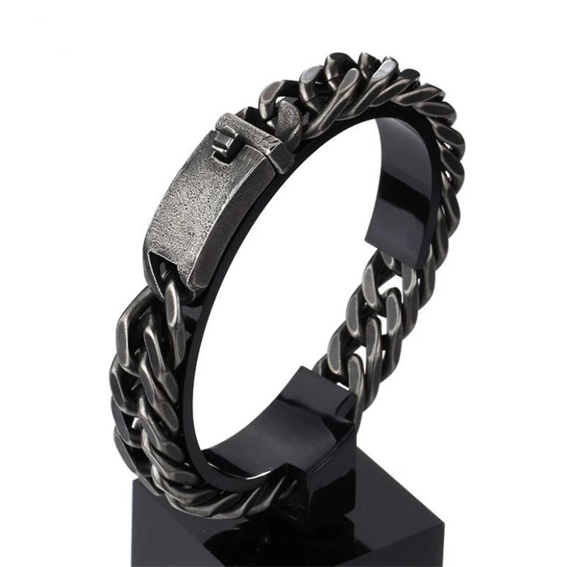 

SHIDU Vintage Black Stainless Steel Bracelet Men Fashion Rhombus Chain & Link Mens Bracelets & Bangles Jewelry Gifts 2017