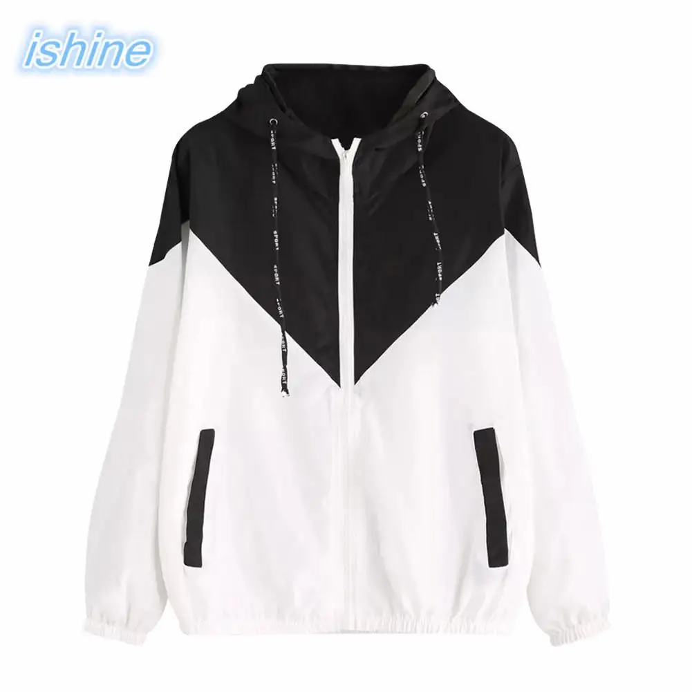 

2018 Autumn Women Long Sleeve Patchwork Thin Hooded Coat With Pockets Women Zipper Pullover Sweatshirt Moletom