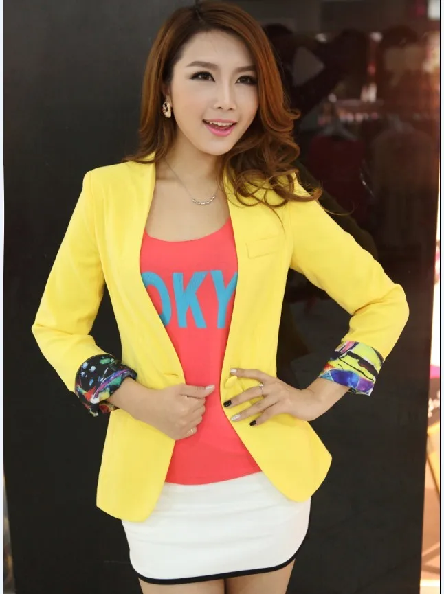 Autumn ladies cardigan and jacket candy color coat long sleeves Slim suit single button female jacket large S-2XL suit jacket Autumn ladies cardigan and jacket candy color coat long sleeves Slim suit single button female jacket large S-2XL suit jacket