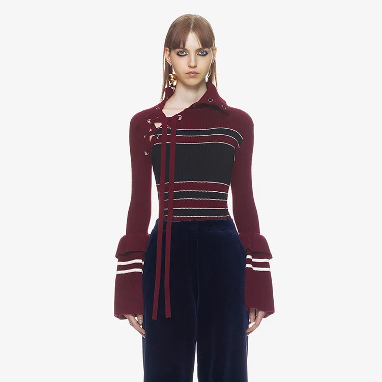 Wool Knitting Women New StripedSlim Base Sweater 2019 Pullovers Irregular Wool Women Sweaters and Pullovers