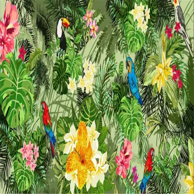 Hand-painted tropical plants cartoon background wall custom large wallpaper murals 3D photo wall manufacturers wholesale Hand-painted tropical plants cartoon background wall custom large wallpaper murals 3D photo wall manufacturers wholesale