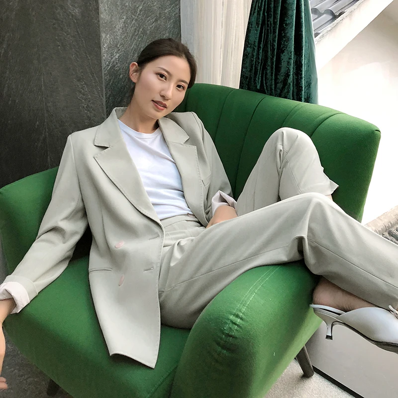 Suit two-piece 2019 autumn new women's Korean version of the loose retro small suit jacket temperament casual pants suit