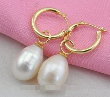 

Free shipping 00280 AAA+ 10-11mm South Sea White Pearl 14K-20 Gold Earrings
