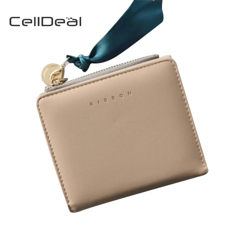 CellDeal Women&#39;s Small Compact Bifold Leather Pocket Wallet Ladies Mini Purse with Ribbon ...