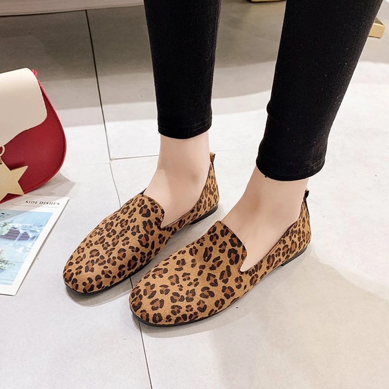 

Ho Heave New Women Flock Loafers Shoes Women Fashion Casual Flats Shoes Leopard Print Female Slip On Shallow Flats Drop Shipping
