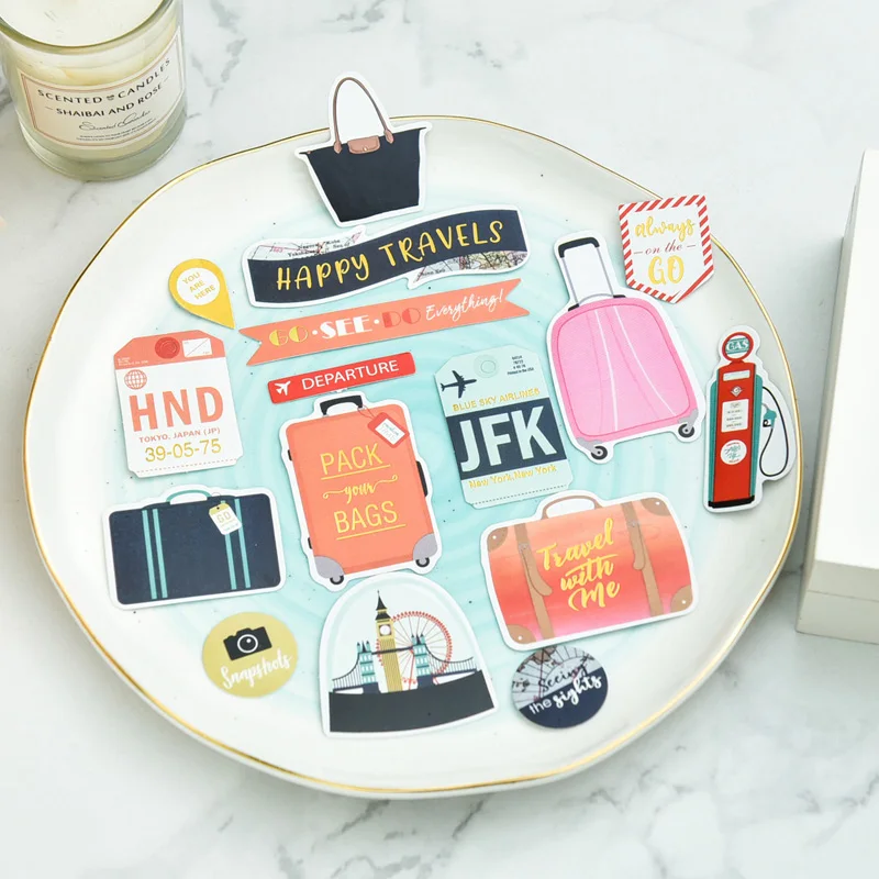 

50Pcs/Pack Travel Around World Die Cut Paper Stickers for DIY Scrapbooking Planner Card Making Journal Project