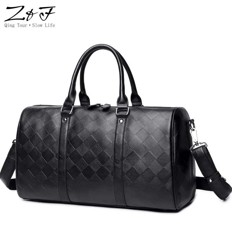 ZF Male's Travel Bags Large Capacity Black Luggage PU Leather Hand Tote Men's Bag for Trip Male bolsos de cuero viaje hombre