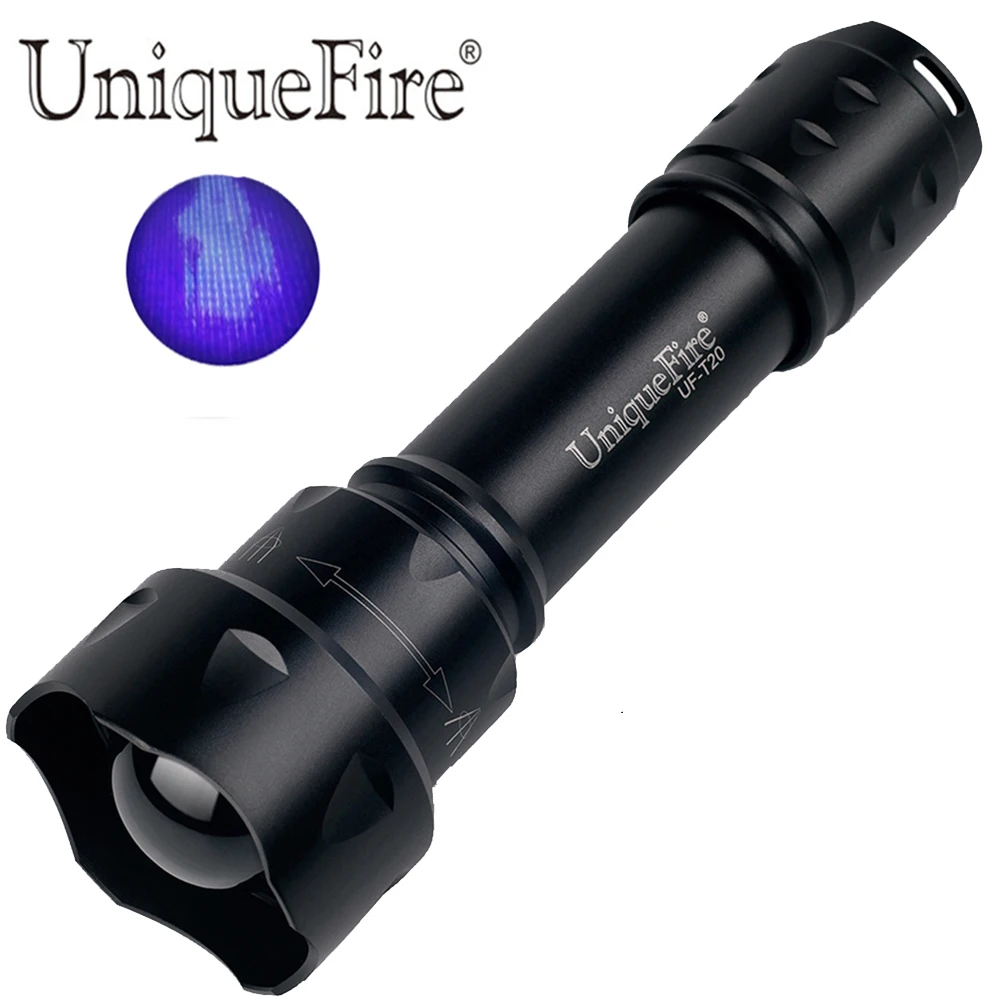 UniqueFire T20 светодиодный фонарь с линзами 38 мм ультрафиолетовый фонарик уф