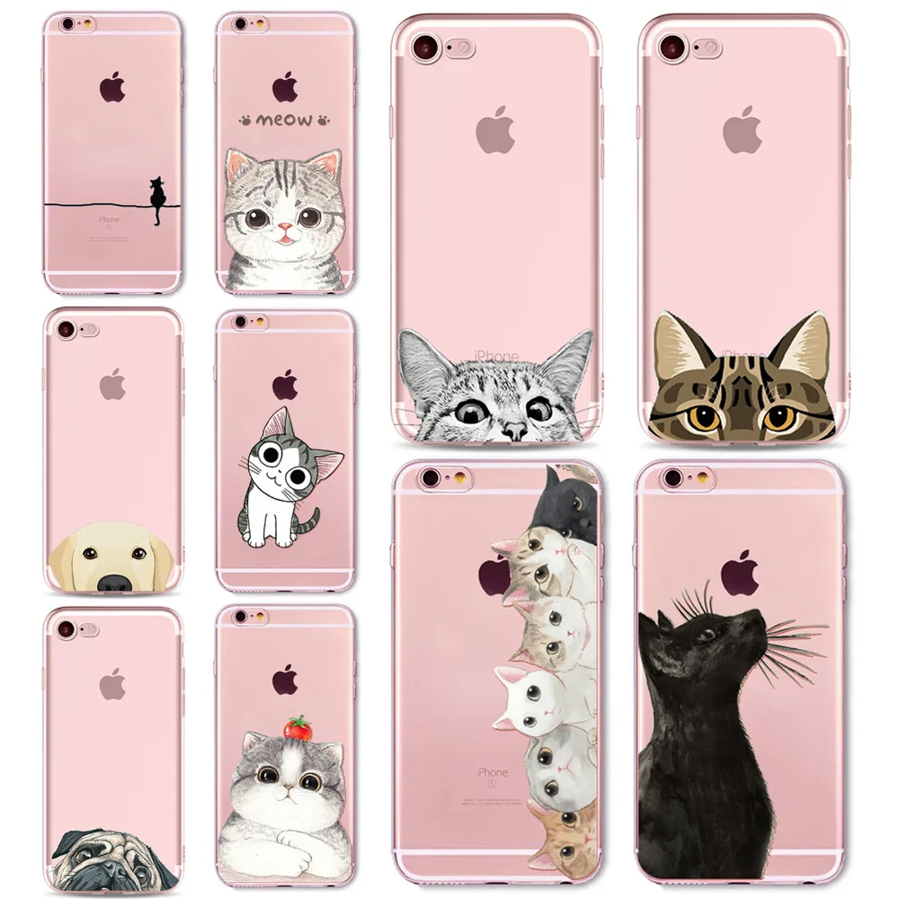 Симпатичные кошки и собаки чехол для Apple iPhone 7 8 плюс 6 6s 5 5S SE Прозрачный мягкий