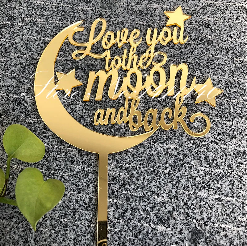 "Love you to the moon and back" Золотой Забавный свадебный торт Топпер торт стенд акриловый с бесплатной доставкой Свадебные украшения