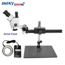 Luckyzoom 7X-45X Simul-Focal Тринокулярный Стерео Зум-Микроскоп гибкий штатив Стенд 60 кольцевой светильник для пайки телефона Microscopio