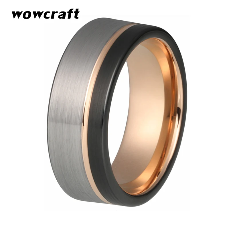 

Flat Band 8mm Tungsten Carbide Ring Rose Gold Line Wedding Band Rings for Men Women Black Silver Matte Finished Comfort Fit
