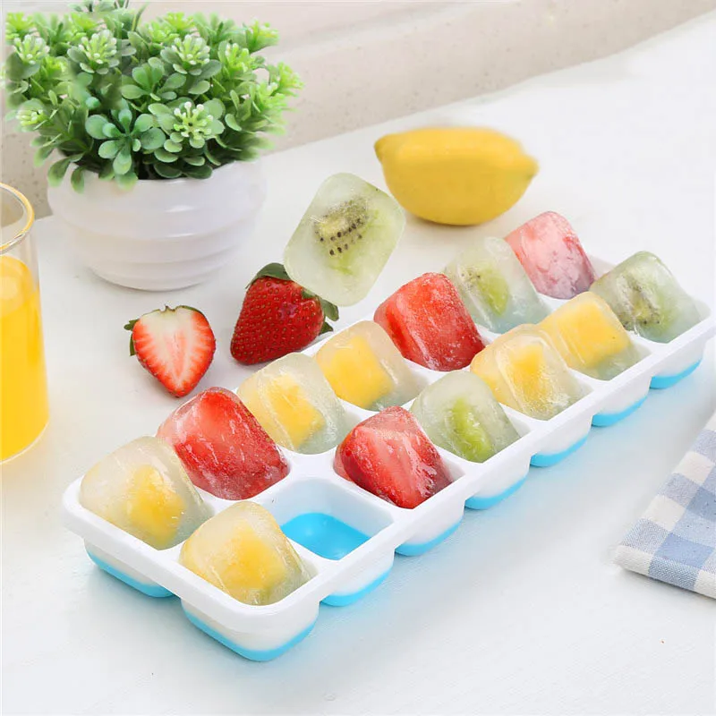 

14-Hole Food Grade Silicone Ice Cube Mold Ice Tray with Lid Square-shape DIY Ice Mold FAS