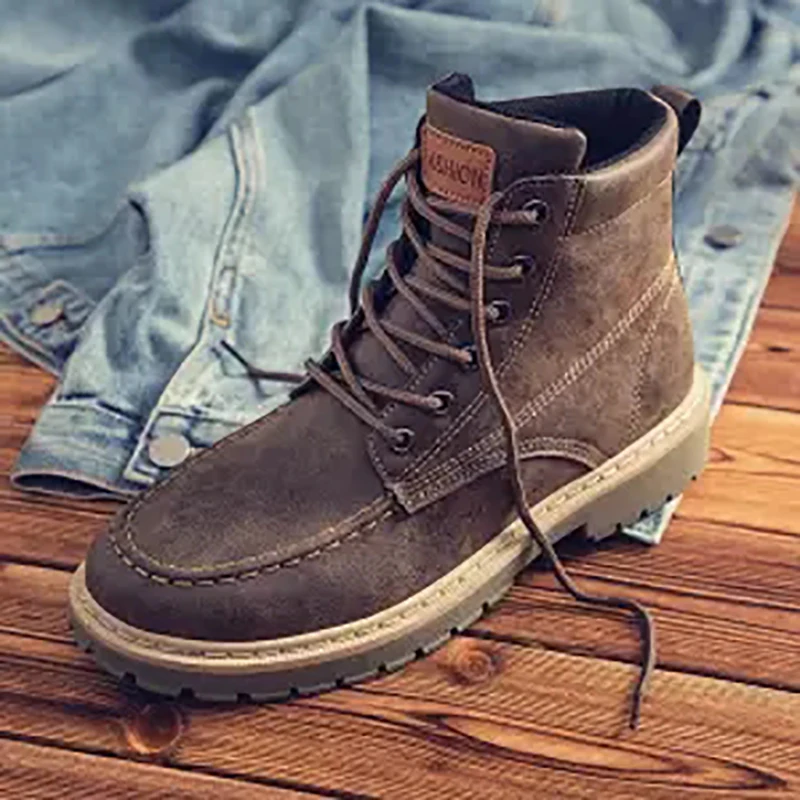 Boots Men Leather Sneakers Boots Fashion Winter Snow Warm Boots Men Lace Up Breathable Footwear Men Casual Shoes