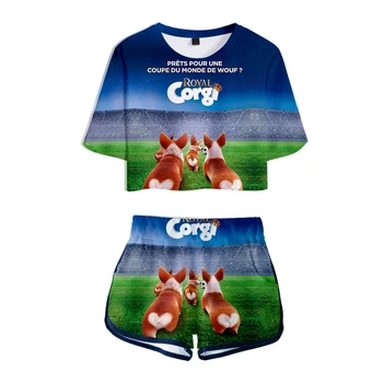 

2019 The queen's corgi Women Two Pieces Sets Summer Short Sleeve Crop Tops+Shorts 2019 Harajuku Streetwear Casual Clothes