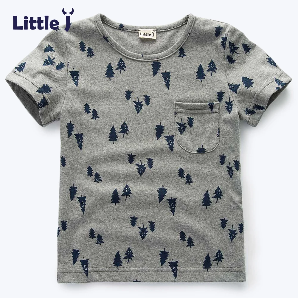 Little J Boys Gray Tree Cotton T Shirt Kids Brand Design Cartoon T-shirts Brother Baby Boy Short Sleeve O-neck Top Clothing