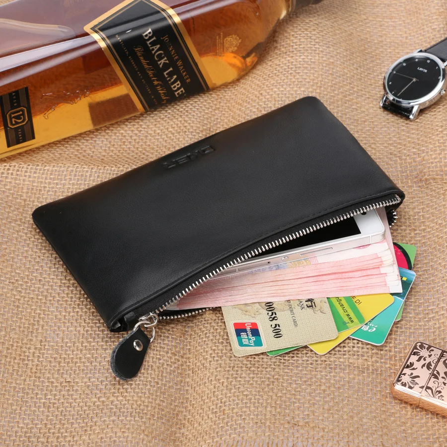 

New leisure man large capacity long zipper wallet clip head layer cowhide multifunctional card bag mobile phone bag
