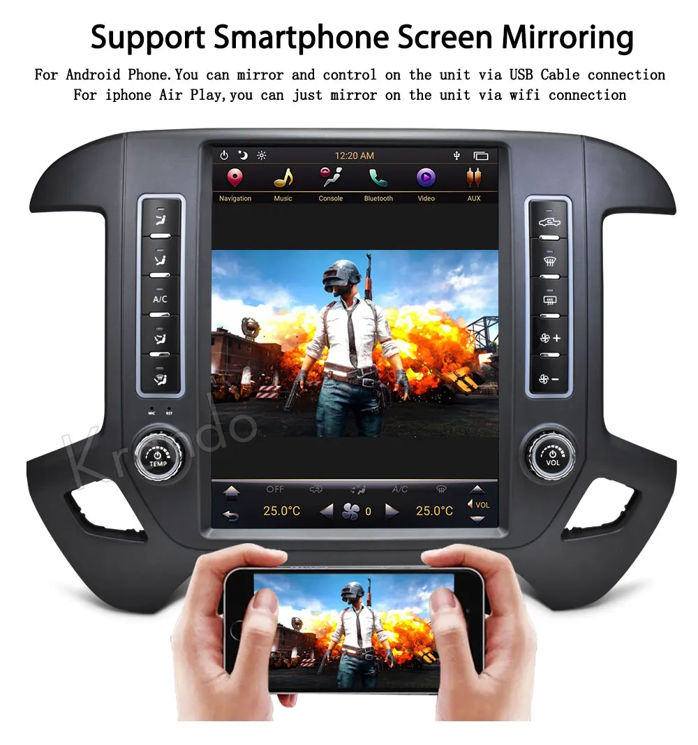 Best Krando Android 8.1 12.1" Tesla style Vertical car radio For Chevrolet Silverado and GMC Sierra 2014-2018 navigation player 10
